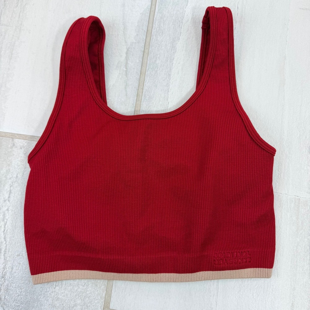 Spiritual Gangster Red Ribbed Seamless Crop Top Tank XS Activewear Yoga